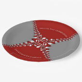 Assiettes En Carton Dentelle fractale Batik rouge et argent (Angle)