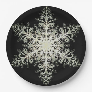 Assiettes En Carton Dentelle glacée Snowflake hiver blanc et noir élég