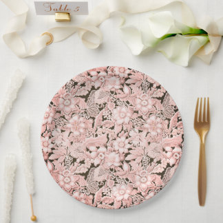 Assiettes En Carton Dentelle Mariage rose vintage