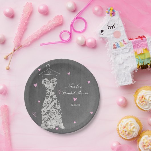 Assiettes En Carton Dentelle moderne Mariage robe gris Fête des mariée (Fête)