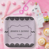 Assiettes En Carton Dentelle noire sur Lavande douce Mariage personnal (Fête)