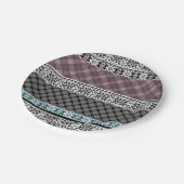 Assiettes En Carton Dentelle patchwork noir et blanc (Angle)
