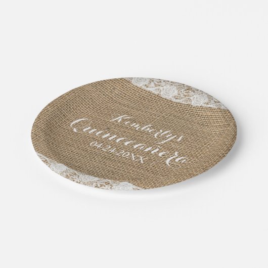 Assiettes En Carton Dentelle romantique et burlap Plaques de papier Qu (Angle)