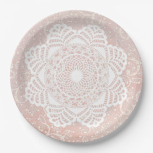 Assiettes En Carton Dentelle rose et blanche vintage Shabby Plaque chi