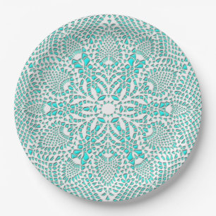 Assiettes En Carton Dentelle victorienne Arrière - plan turquoise