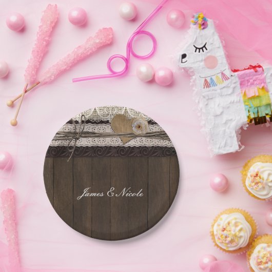 Assiettes En Carton Dentelles Burlap & Bois Plaques Mariages romantiqu (Fête)