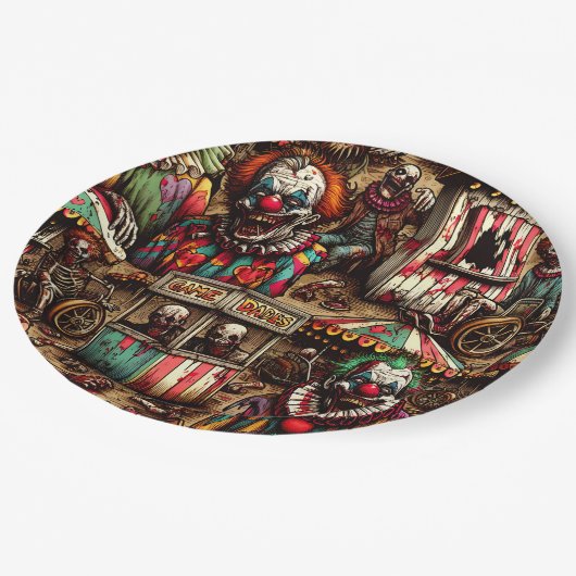 Assiettes En Carton Déplaisant Clown Carnaval Zombie Halloween (Angle)