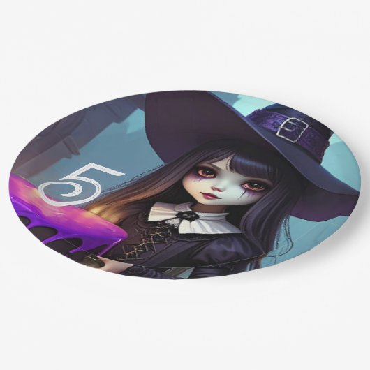 Assiettes En Carton Déplaisant mignon, sorcière violette Anniversaire, (Angle)