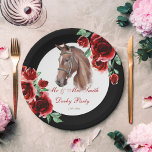 Assiettes En Carton Derby parti cheval équestre partie personnalisée<br><div class="desc">Derby partie cheval équestre partie personnalisée assiettes modèle. Portrait de cheval classique simple avec fleurs de roses rouges.</div>