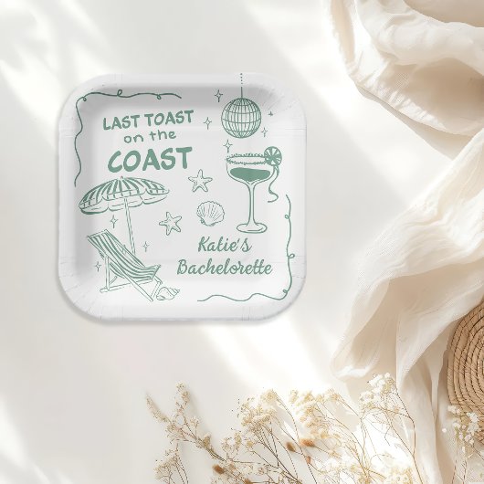 Assiettes En Carton Dernier Toast Coast Beach Green Bachelorette Party