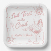 Assiettes En Carton Dernier Toast Coast Beach Pink Bachelorette Party (Recto)