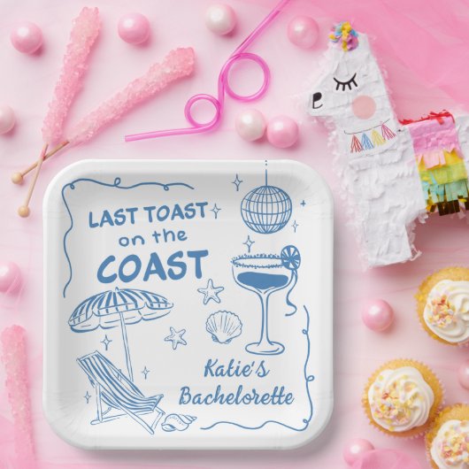 Assiettes En Carton Dernier Toast sur la Côte Plage Bachelorette Bleue (Fête)