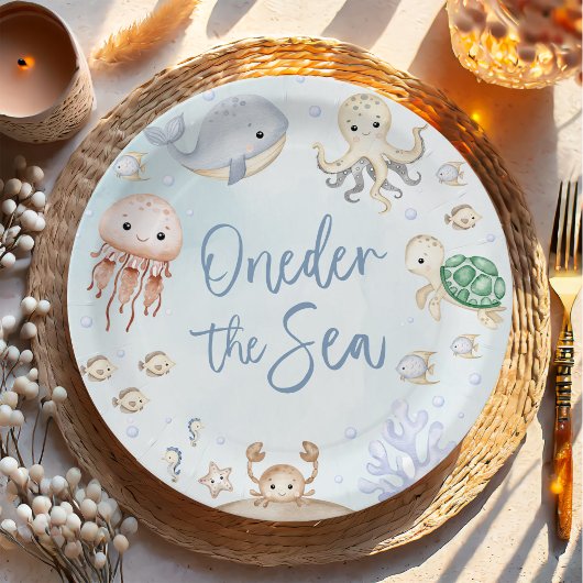 Assiettes En Carton Derrière la mer Océan Animaux 1er anniversaire