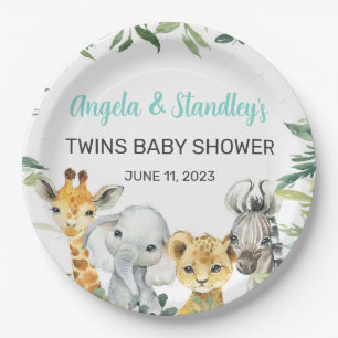 Assiettes En Carton Des animaux safari blancs en baby shower de plaque