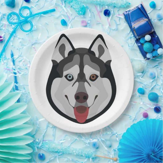 Assiettes En Carton Des chiens d'illustrations face à Siberian Husky (Fête)
