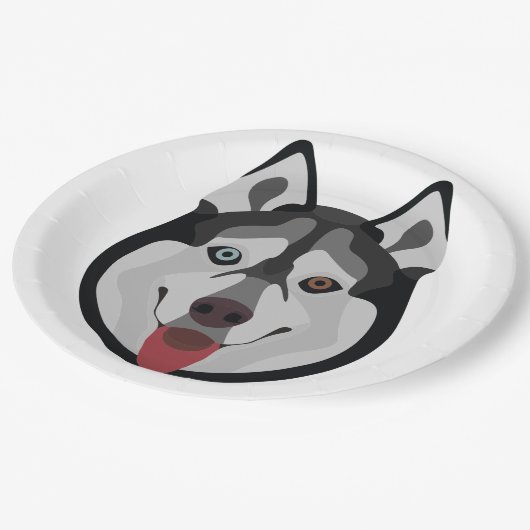 Assiettes En Carton Des chiens d'illustrations face à Siberian Husky (Angle)