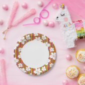 Assiettes En Carton Des fleurs blanches sur un arrière - plan rayé (Fête)