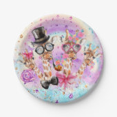 Assiettes En Carton Des girafes d'Imaginaire amusantes dans les nuages (Devant)