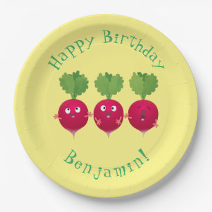 Assiettes En Carton Des radis mignons chantant des légumes de dessin a