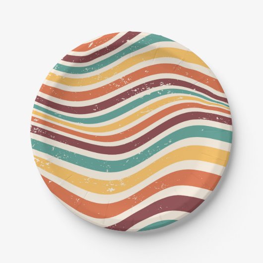 Assiettes En Carton Des rayures ondulées, grunge. Super rétro (Devant)