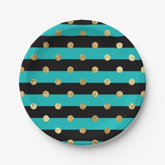 Assiettes En Carton Des rayures turquoise avec fête d'anniversaire Poi (Devant)