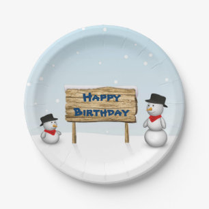 Assiettes En Carton Des Snowmen mignons souhaitant un joyeux anniversa
