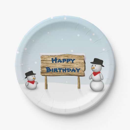 Assiettes En Carton Des Snowmen mignons souhaitant un joyeux anniversa (Devant)