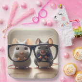 Assiettes En Carton Des souris qui regardent derrière des lunettes noi (Fête)