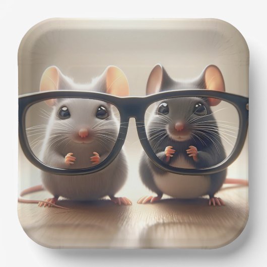 Assiettes En Carton Des souris qui regardent derrière des lunettes noi (Recto)