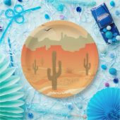 Assiettes En Carton Desert Cactus Paysage Design Plaque en papier (Fête)