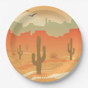 Assiettes En Carton Desert Cactus Paysage Design Plaque en papier