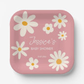 Assiettes En Carton Desert daisy boho rose rétro baby shower personnal (Recto)
