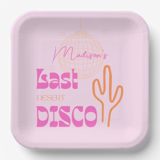Assiettes En Carton Desert Disco Bachelorette Party Rose & Orange (Recto)