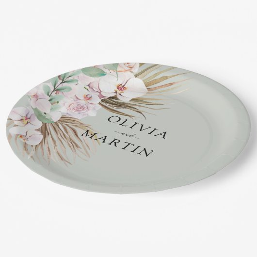 Assiettes En Carton Desert Dust Pink et Sage Mariage (Angle)