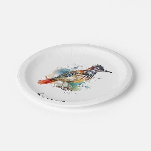 Assiettes En Carton Desert Spirit, Roadrunner en Aquarelle, coutume (Angle)