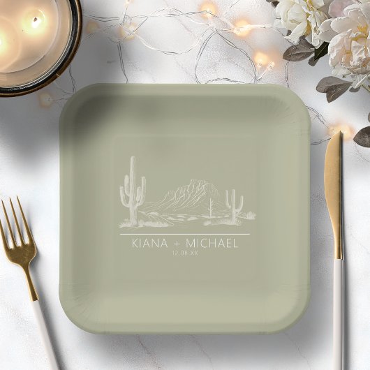 Assiettes En Carton Desert Vibes Mariage Paysage Sage Vert ID1019