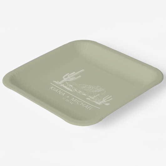 Assiettes En Carton Desert Vibes Mariage Paysage Sage Vert ID1019 (Angulaire)