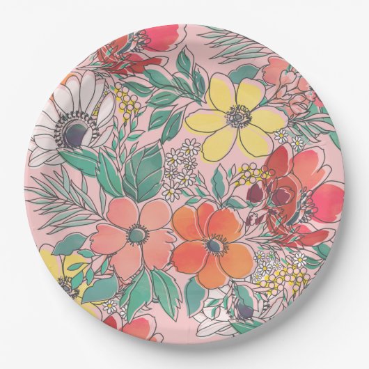 Assiettes En Carton Design à motif floral rose mignon (Devant)