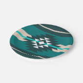 Assiettes En Carton Design aztèque en couleur turquoise (Angle)