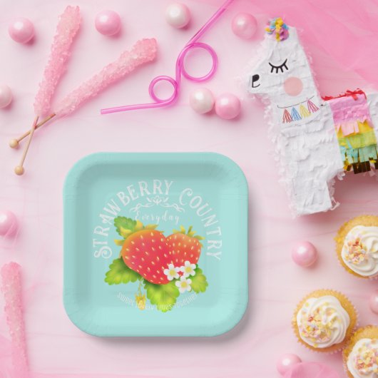 Assiettes En Carton Design bleu fraise. (Fête)