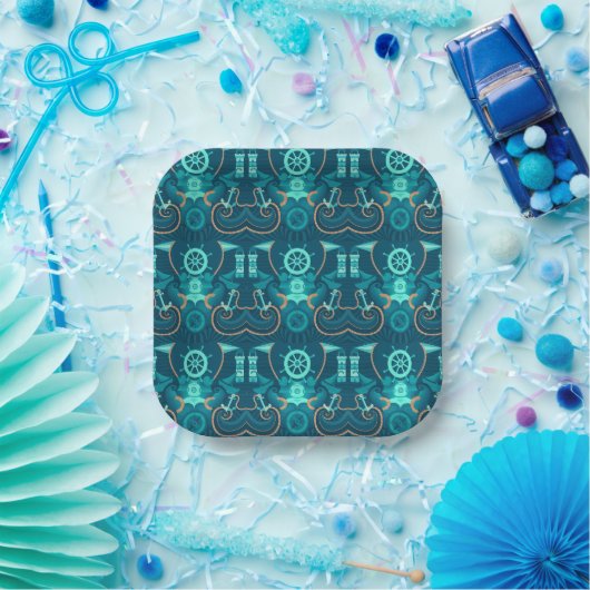 Assiettes En Carton Design bleu marine (Fête)