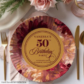Assiettes En Carton Design Boho Merlot Blush Gold 50e anniversaire