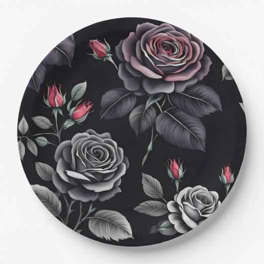 Assiettes En Carton Design d'art floral Rose sombre (Devant)