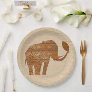 Assiettes En Carton Design d'art tribal des éléphants