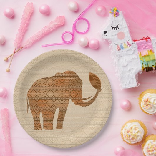 Assiettes En Carton Design d'art tribal des éléphants (Fête)