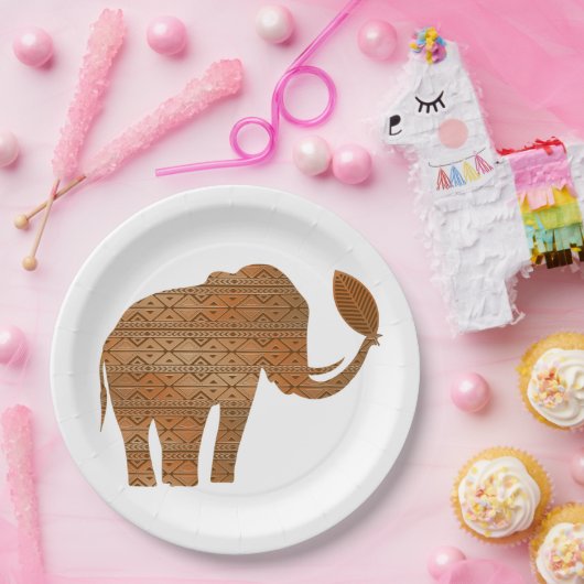 Assiettes En Carton Design d'art tribal des éléphants (Fête)