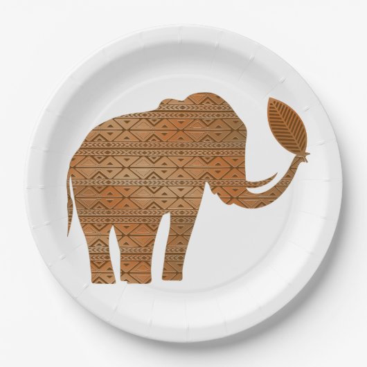 Assiettes En Carton Design d'art tribal des éléphants (Devant)