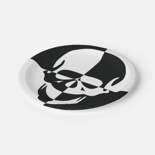 Assiettes En Carton Design de crâne d'illusion optique en noir et blan (Angle)