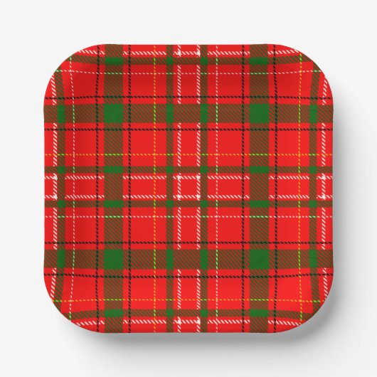 Assiettes En Carton Design de Motif de Noël Tartan rouge (Recto)
