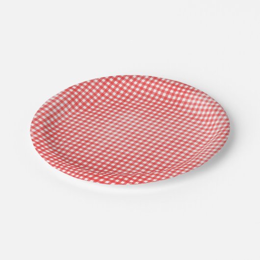 Assiettes En Carton design défraîchi rouge et blanc en vichy (Angle)